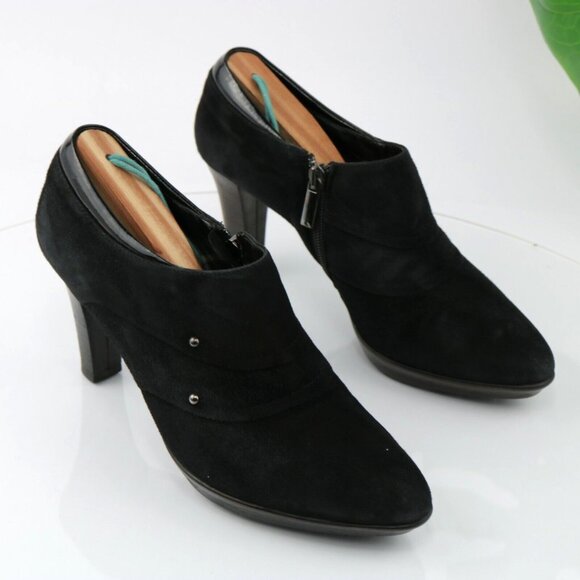 Aquatallia Womens Boot Size 8.5 Waterproof Black Suede Block Heel Bootie Shootie - Picture 3 of 12